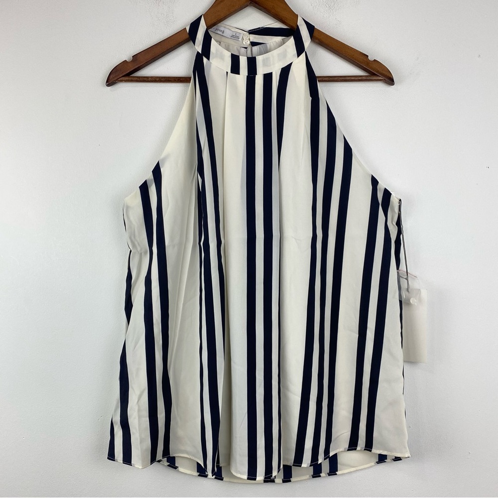 Bishop + Young size Large Women’s Navy White Striped Halter Neck Blouse